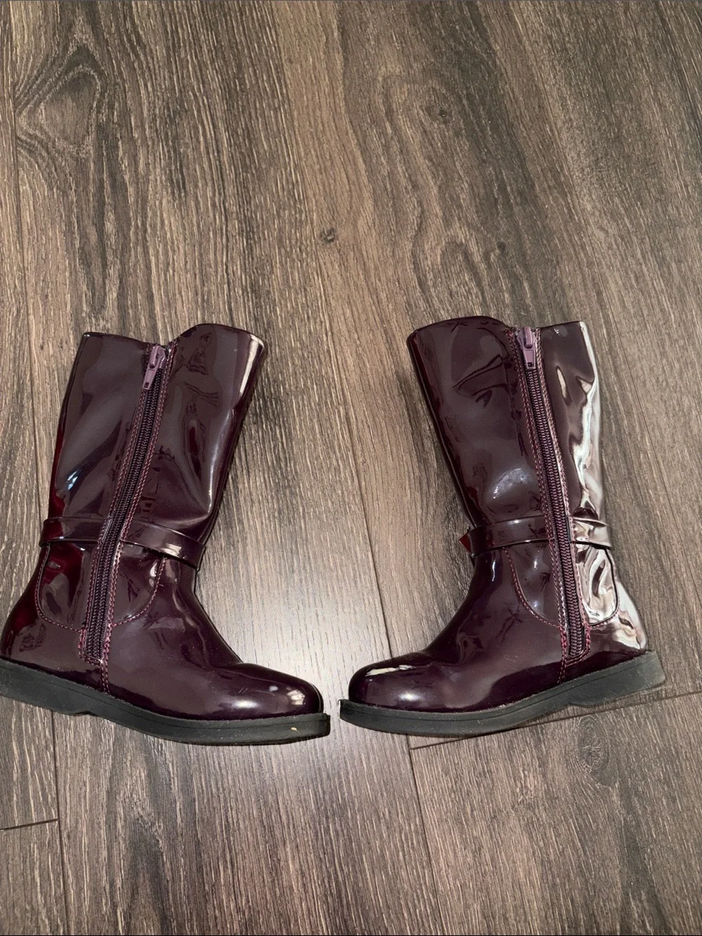Dream Pairs Girls Burgundy Patent Mid-Calf Boots with Bow